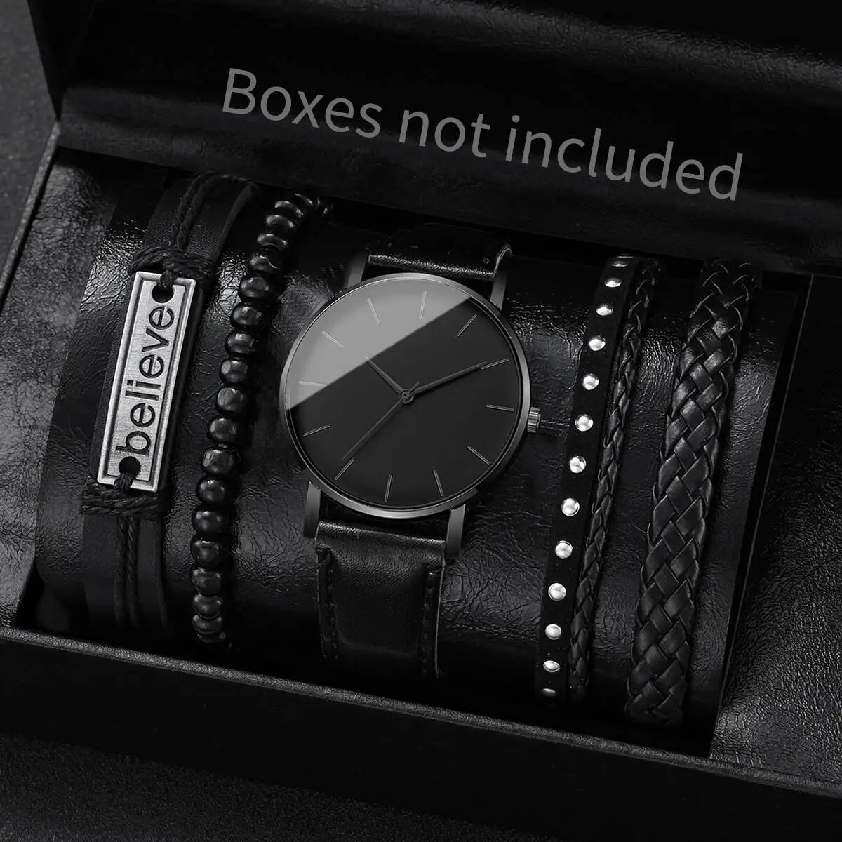 4/5PCS Trendy Men's Watches, Casual City Watches, Leather Strap, Quartz Men's Watch, Vintage Bracelet Set, Reloj Hombre (without box)