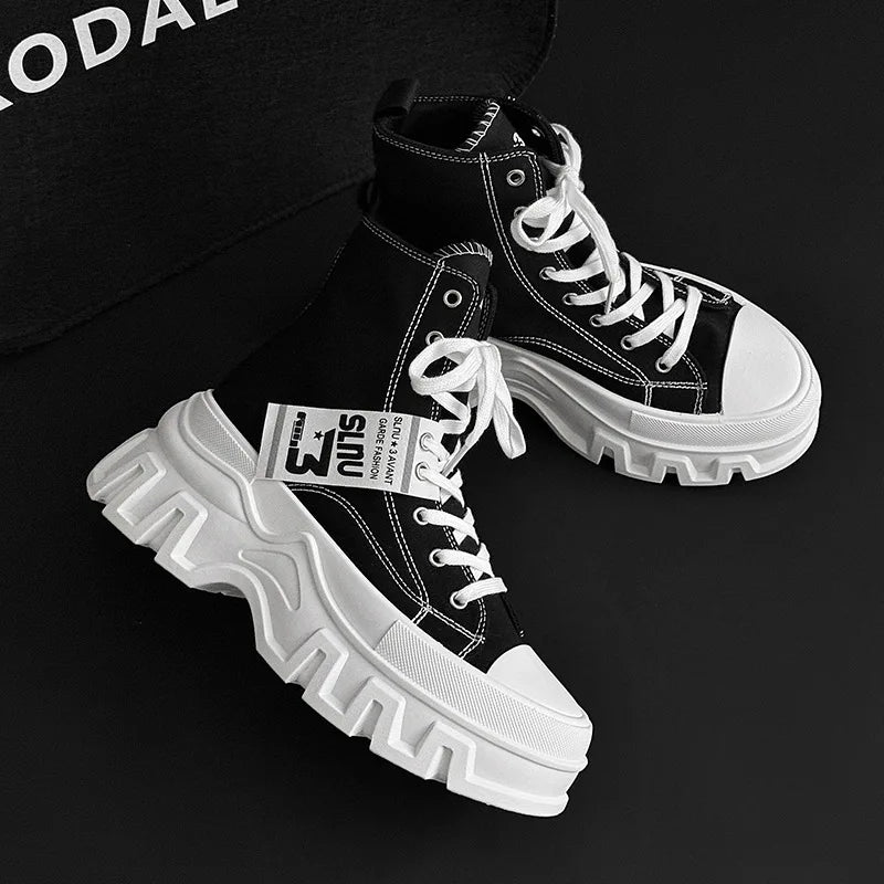 Zapatillas de lona vulcanizadas casuales para mujer, zapatos planos ligeros y cómodos, talla 41 42, zapatillas deportivas de caña alta para mujer