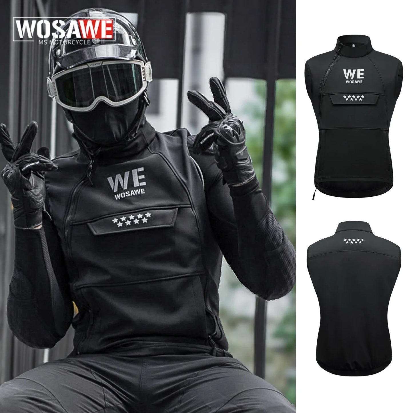 WOSAWE Chaleco reflectante de invierno para motocicleta, chaleco cálido para moto todoterreno, ropa de ciclismo, chaleco multibolsillos