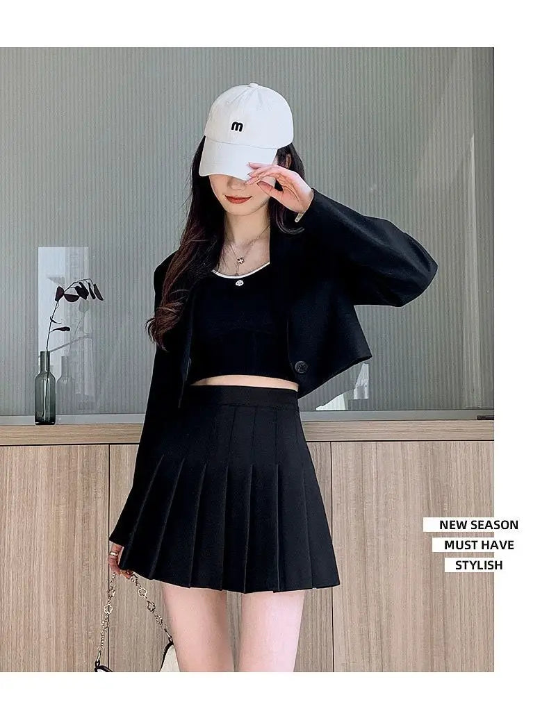 Mini jupe plissée avec short pour femmes, taille haute, ligne a, jupe patineuse, blanc, noir, rose, uniforme scolaire sportif, nouvelle mode, offre spéciale