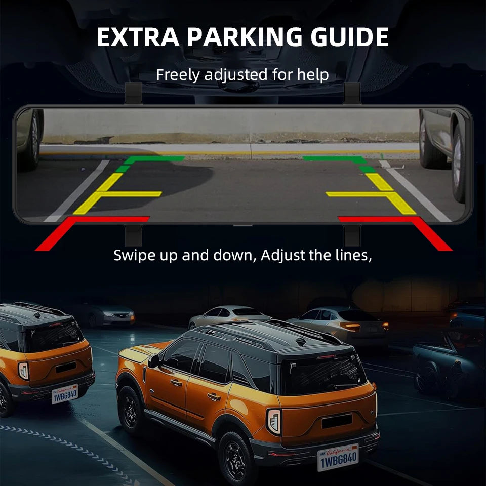 Dashcam 4K WiFi GPS 12" Tactile IPS — Rétroviseur Caméra Recul Enregistreur