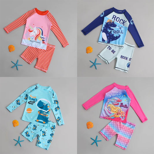Garçons filles dessin animé mignon maillots de bain printemps été plage vêtements ensemble Protection solaire à manches longues maillots de bain enfants maillot de bain