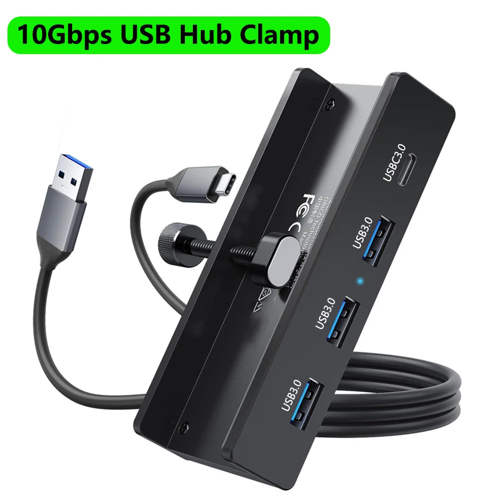 Abrazadera de concentrador USB de 10 Gbps, adaptador divisor USB3.2/3.0/2.0, estación de acoplamiento externa de múltiples clips para iMac Macbook Lenovo, accesorios para computadora de escritorio