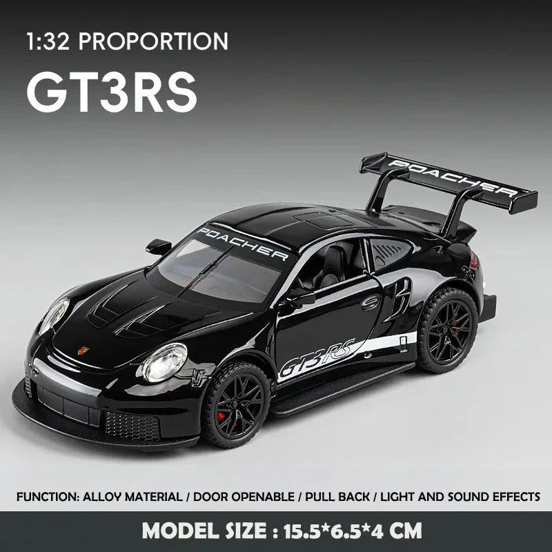 Coche deportivo modelo de inventario fundido a presión para niños, coche de juguete, vehículo GT3RS, regalo de cumpleaños para niño, decoración del hogar, escala 1/32, 911