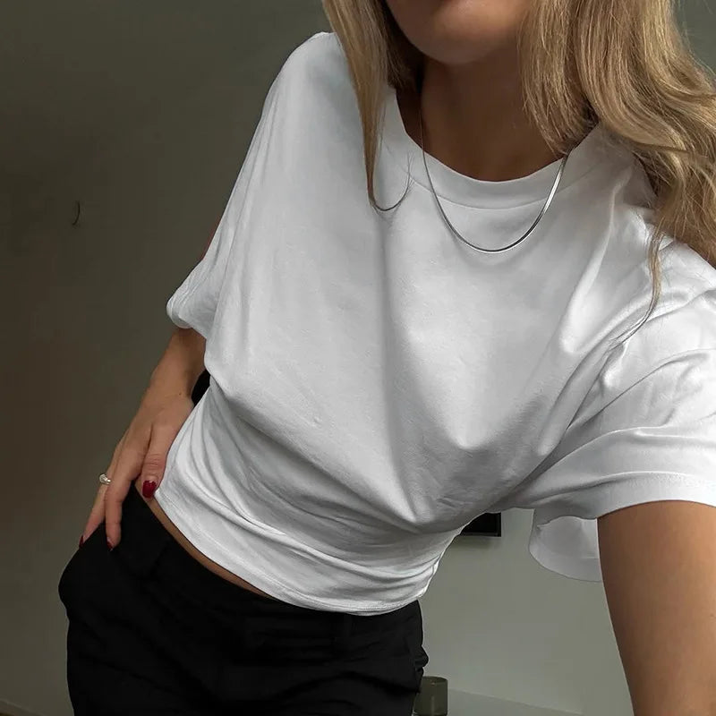 T-shirt en coton manches courtes 220g — Y2K, décontracté, noir et blanc, col rond, femme (v2)