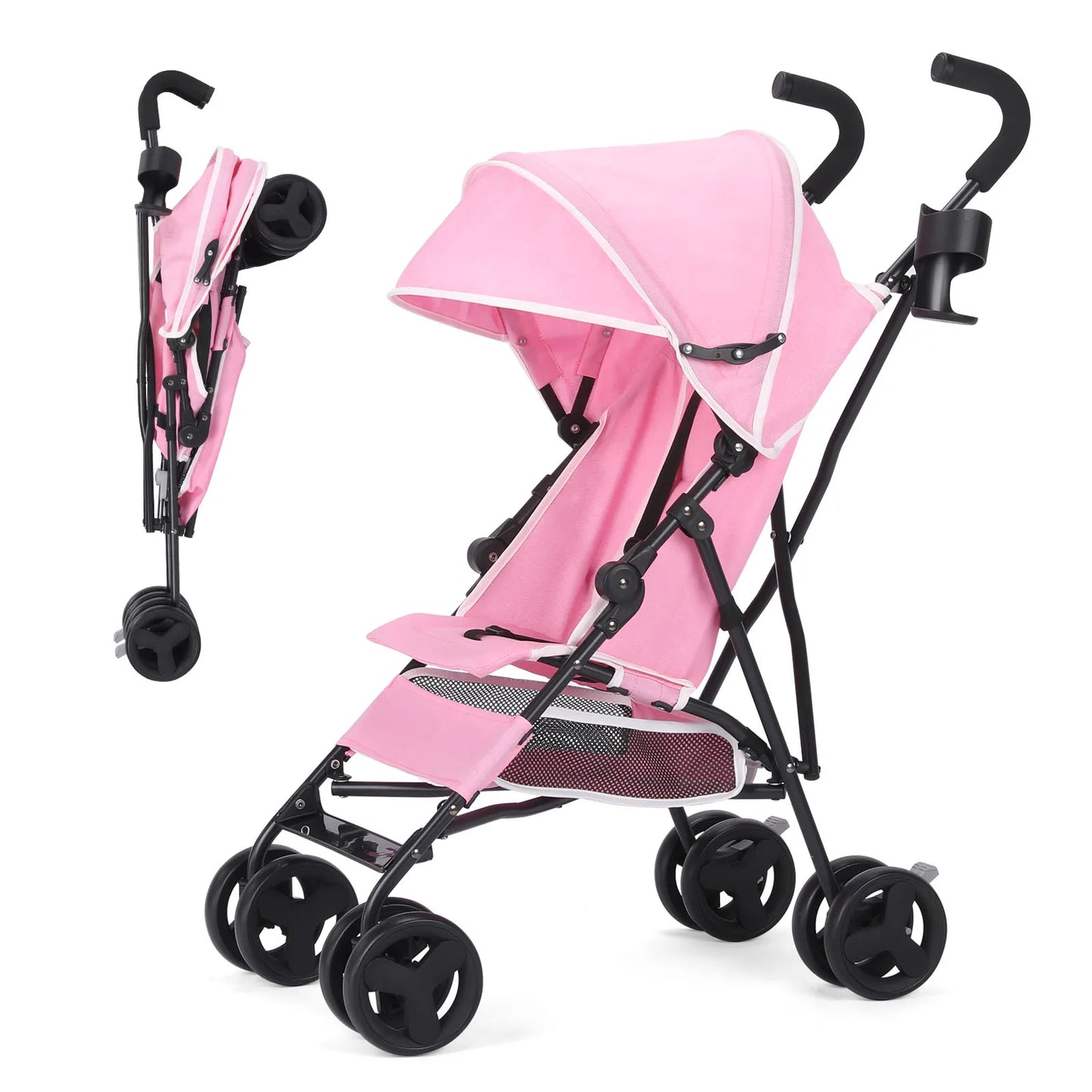 Lightweight, high-view folding baby stroller, can sit or lie down, four-wheel shock-absorbing portable travel stroller