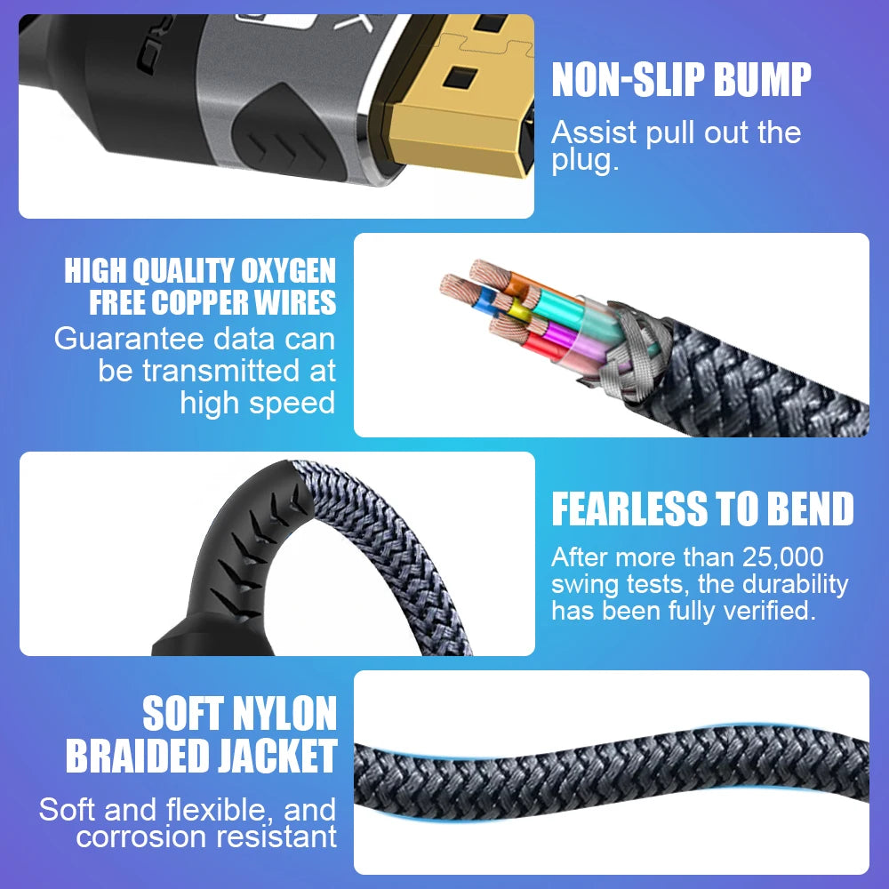 Cable HDMI 8K 2.1 48Gbps, cordón trenzado HDMI de alta velocidad - 4K @ 120Hz 8K @ 60Hz, DTS:X, HDCP 2.2 y 2.3, HDR 10 compatible para ordenador portátil/PS5