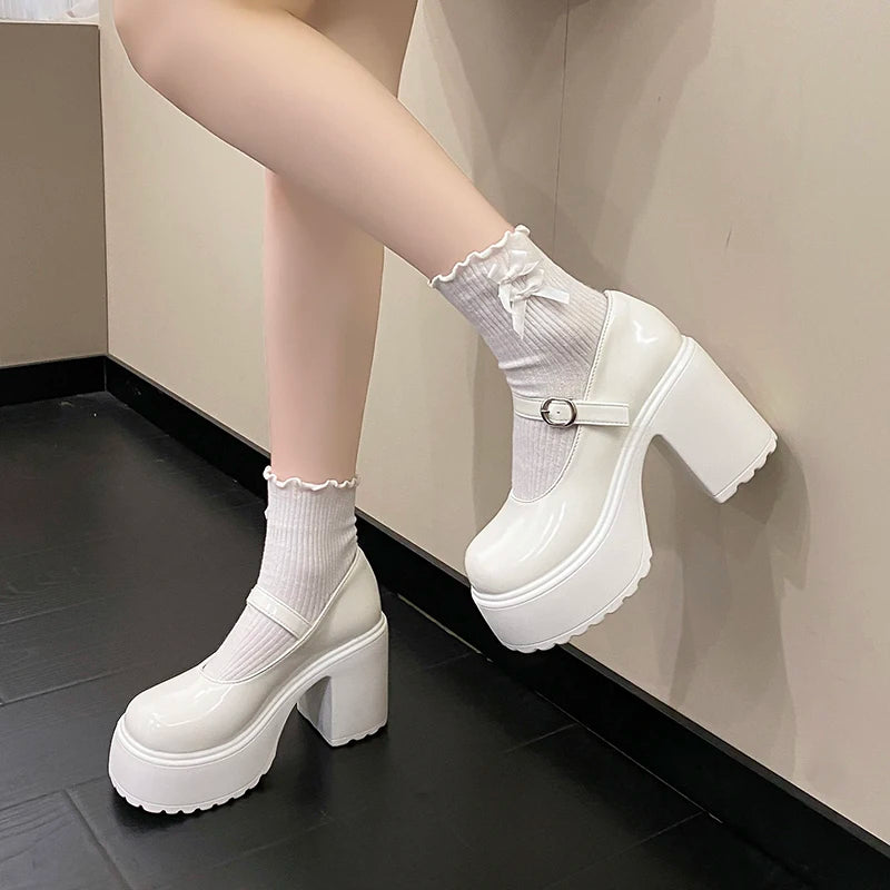 Chaussures Mary Jane noires à talons très hauts pour femme 2026, escarpins gothiques à plateforme épaisse, grande taille, avec boucle de cheville, chaussures de soirée Lolita 42