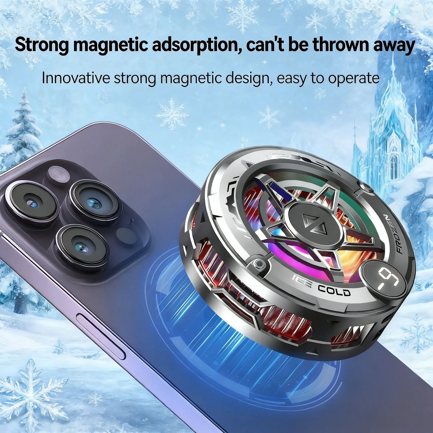Refroidisseur de téléphone universel pour le jeu, ventilateur de refroidissement semi-conducteur magnétique avec écran numérique et lumières RVB