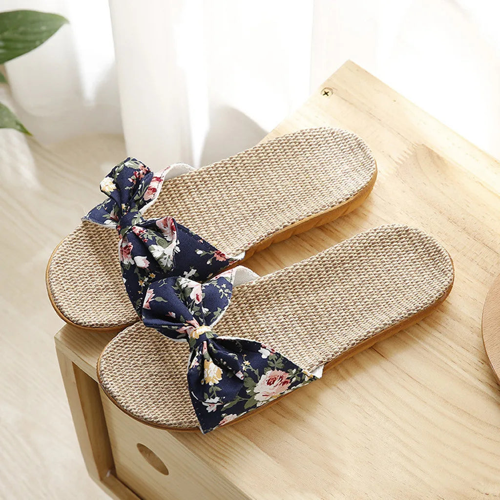Tongs en Lin Nœud Papillon Femme — Légères & Naturelles Été