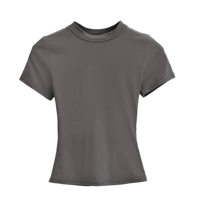 Camiseta de manga corta para mujer, casual, de alta calidad, sexy, ajustada, a la moda, de color liso, ropa y2k, 2024