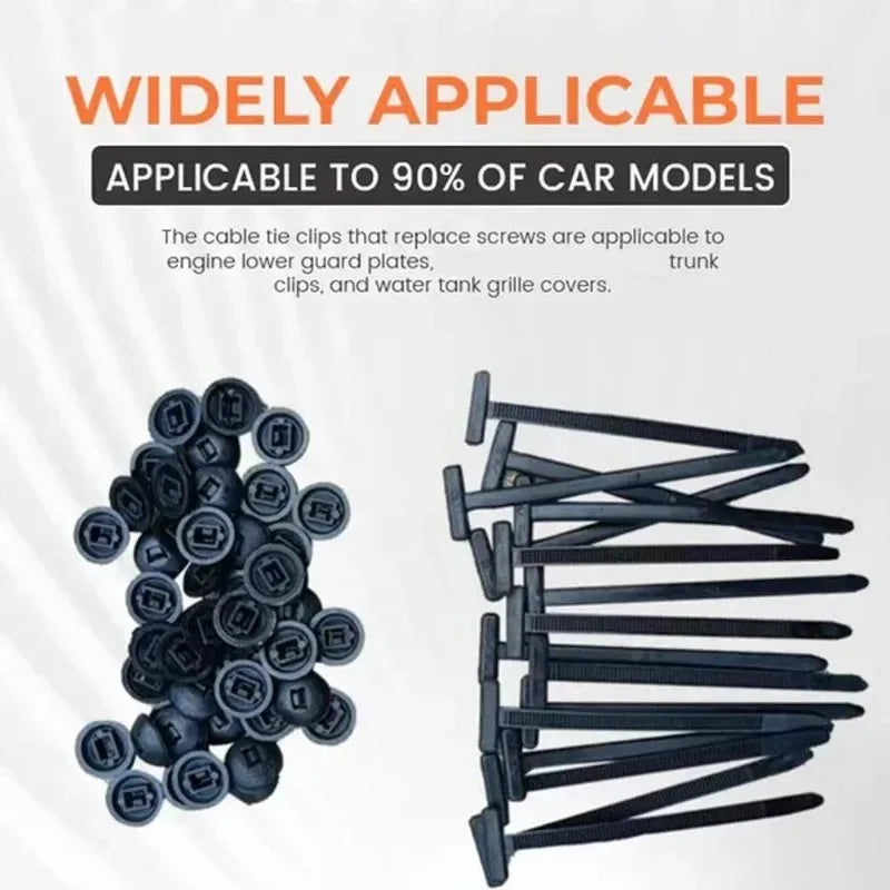 Universal Nylon Cable Tie Mount, Self-Fixing Screw, Replacement Clip for Car Fender, Engine Splash Guard, Secure Wire Management