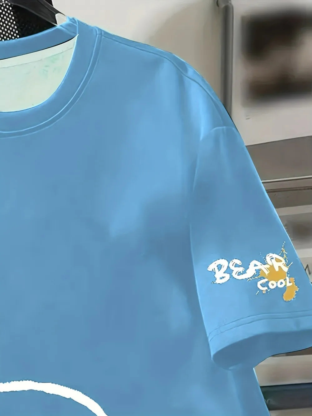 Camiseta de verano transpirable con cuello redondo para hombre, con estampado de oso de dibujos animados, adecuada para regalos diarios y de fin de semana para amigos.