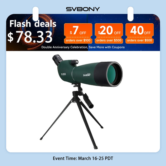 Svbony SV28 Spotting Scope 50/60/70/80mm Bak4 Porro Prism Waterproof Monocular Powerful Spotting Scope Phone Adapter Tripod for Bird Watching