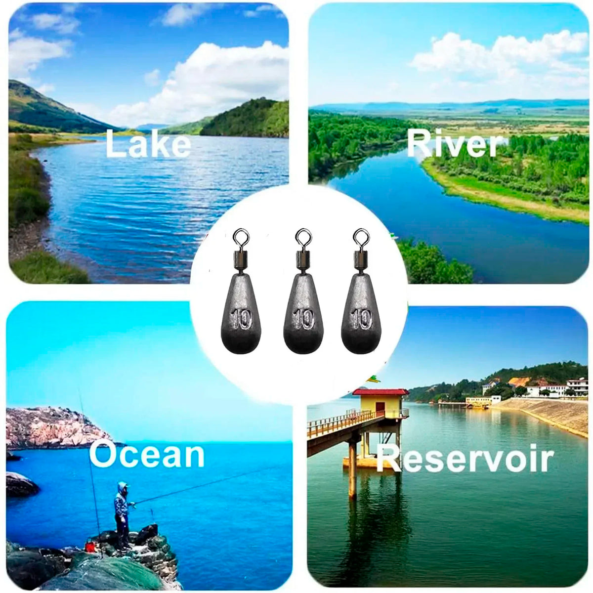 10 pièces par lot, plombs de pêche en 3.5g, 5g, 7g, 10g, 14g et 20g, poids en forme de goutte d'eau, accessoires de matériel de pêche