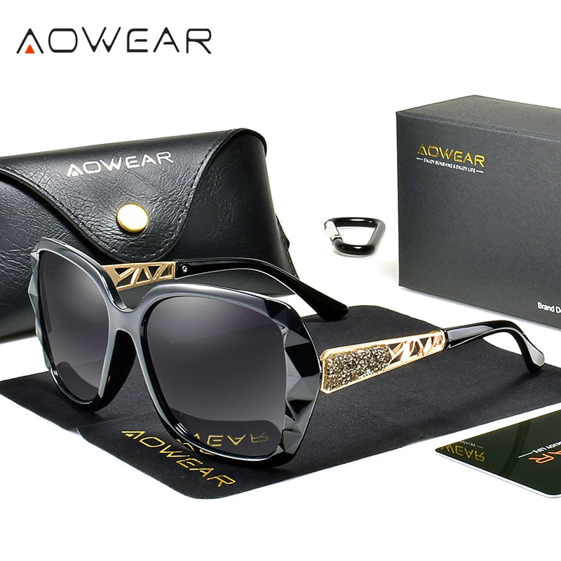 Lunettes de soleil femme polarisées — carré, dégradé, rose miroir, surdimensionné, élégant