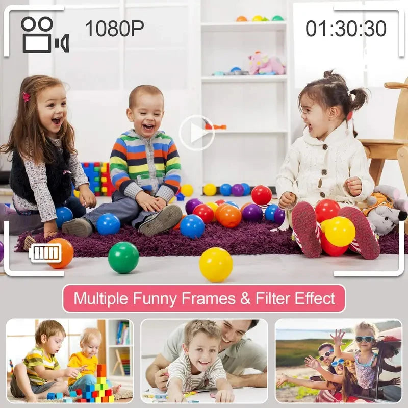 Cámara para niños súper linda, juguete educativo para niños, cámara digital de cumpleaños para bebés, cámara de video 1080P con regalo gratis para niña