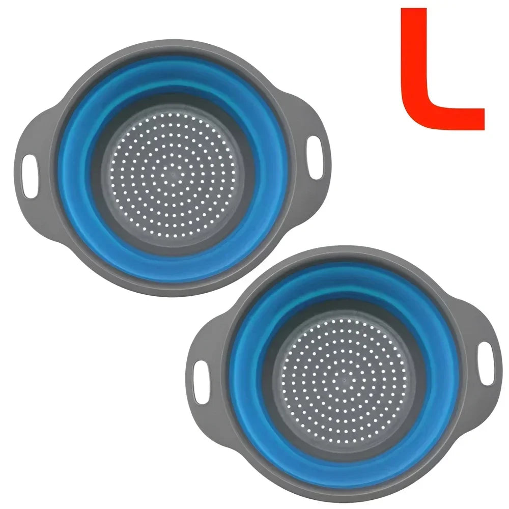 2pcs Silicone Collapsible Strainer Basket, Foldable Colander for Fruit Vegetable, Kitchen Strainer for Food Pasta Kitchen Tools Drainage Device