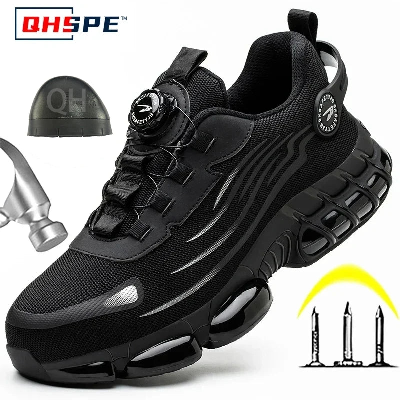 Botón giratorio nuevos zapatos de seguridad para hombre Anti-aplastamiento Anti-perforación zapatos de trabajo de moda para hombre zapatos deportivos botas de protección de seguridad para hombre