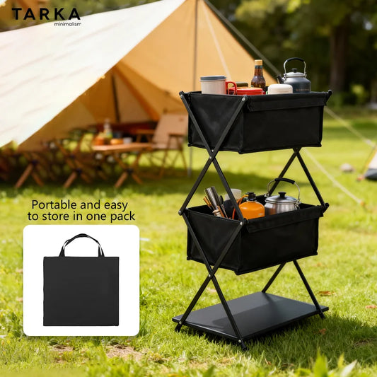 TARKA Camping étagère 3 couches support pliant barbecue pique-nique vaisselle support de rangement en plein air voyage voiture Portable pliable étagère
