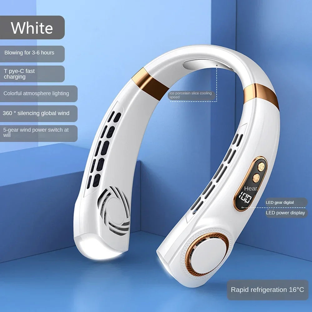 2025 Mini ventilateur de cou suspendu ventilateur de cou Portable sans lame refroidisseur d'air affichage numérique climatiseur Rechargeable ventilateur de cou