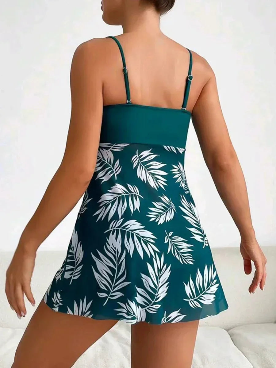 Maillot de Bain Fendu Femme 2024 — Robe Courte Sexy, Taille Haute, Maille Imprimée, Plage