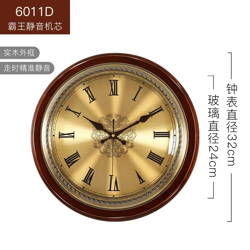 Reloj de pared de madera de lujo de Metal Retro estilo nórdico americano dorado relojes de pared silenciosos para dormitorio Shabby Chic sala de estar Reloj de regalo