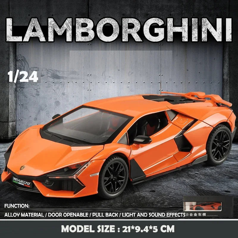 Simulation Car Lamborghini Revuelto, collectible model with sound and light, ideal as a birthday gift for a boy, 1/24