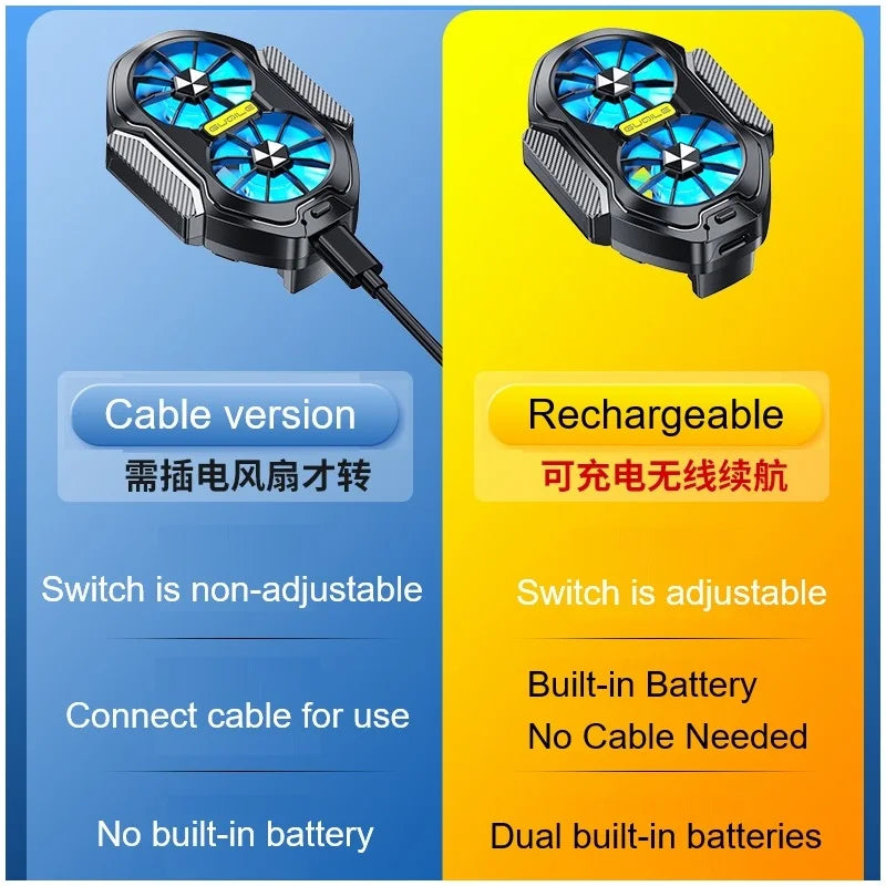 Radiateur de refroidissement téléphone double ventilateur rechargeable — clip, bouton de jeu, longue durée