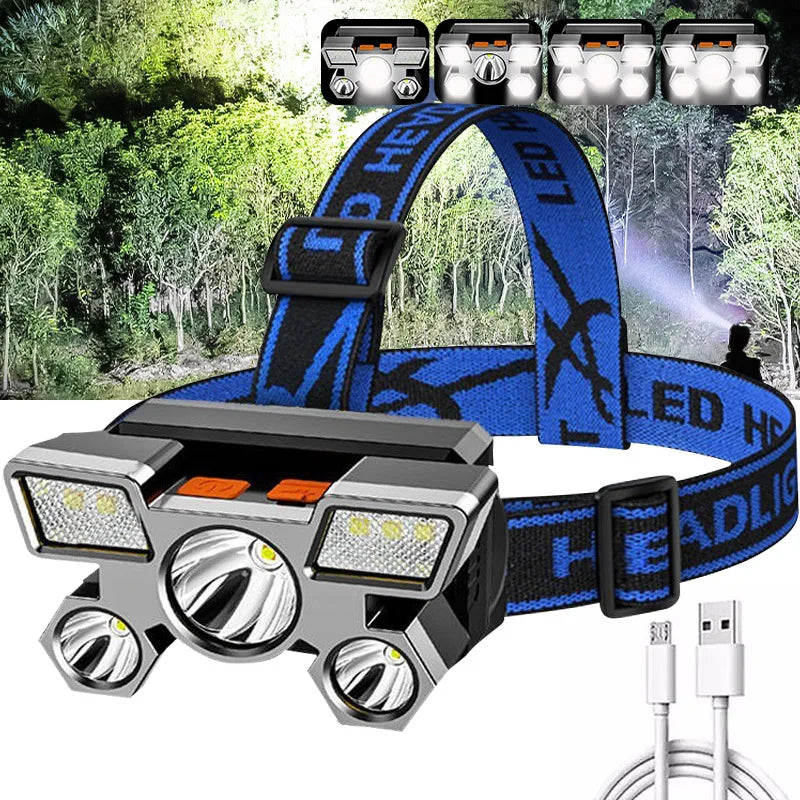 Linterna de sauna portátil recargable por USB, linterna de 5 LED con batería incorporada, ideal para el trabajo, la pesca o el camping