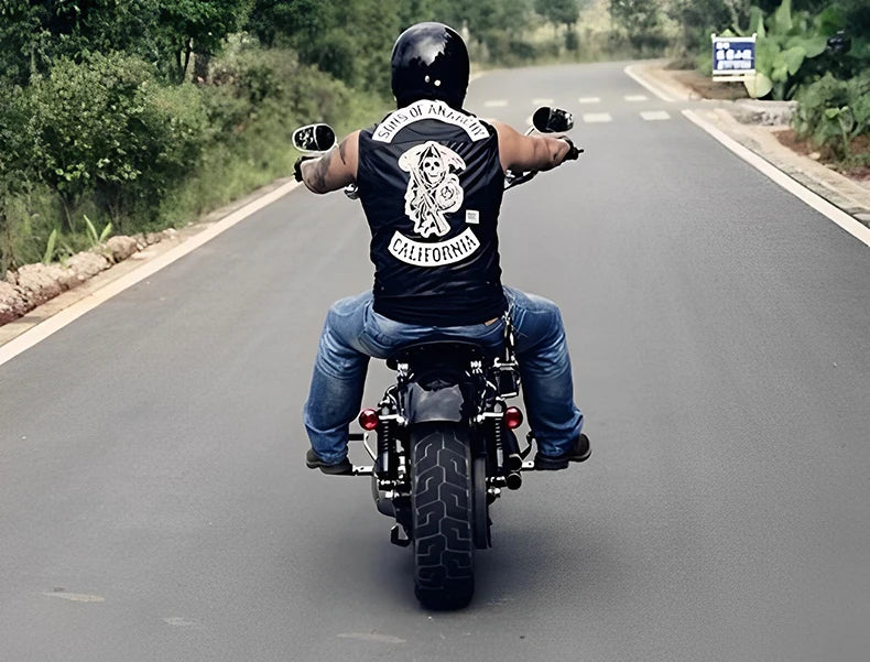 Hombres Moto Primavera Chaquetas SOA Punk Negro Motocicleta Chaleco Hijos de la Anarquía Cuero Moto Chaqueta Chaleco