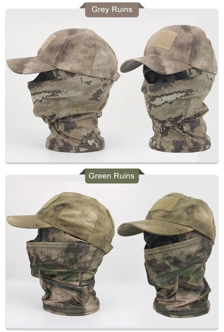 Casquette de baseball tactique camouflage, pour la pêche en plein air, la randonnée, la chasse, les sports, protection solaire, respirante, camouflage, cagoule, demi-masque de ski