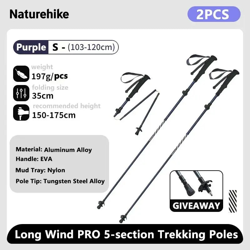 Naturehike bâtons de Trekking en Fiber de carbone 5 Sections bâtons d'escalade pliants portables randonnée en plein air bâtons de marche pliables