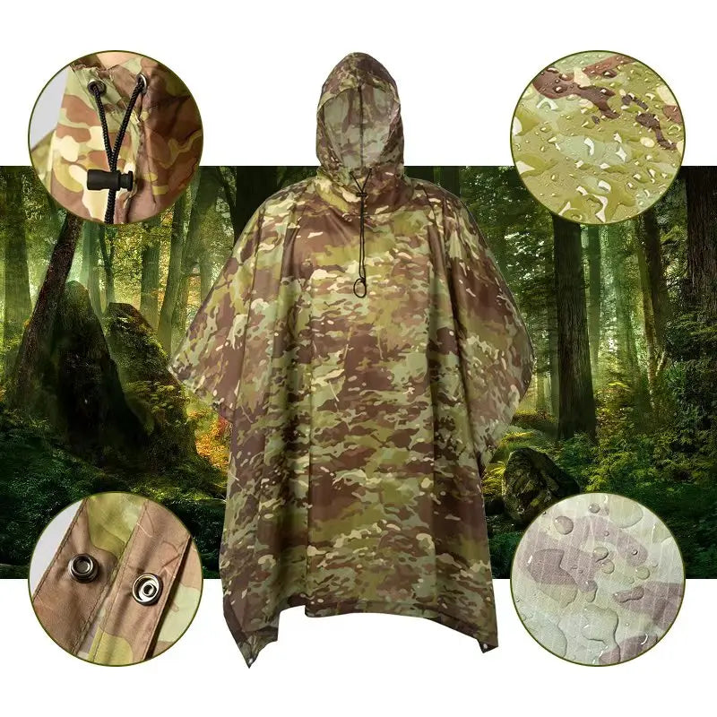 Poncho de Camouflage respirant pour l'extérieur, imperméable tactique de Jungle, observation des oiseaux, randonnée, chasse, combinaison Ghillie, équipement de pluie de voyage
