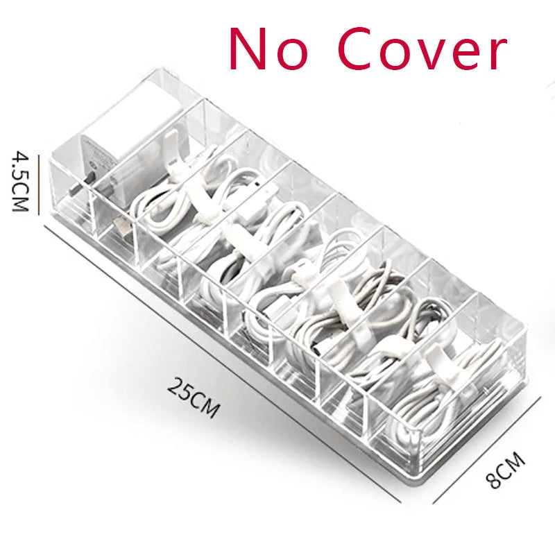 Clear Plastic Data Cable Storage Box, Household Cable, Mobile Phone Charger, Charging Cable Finishing Box, Divided Grid Box