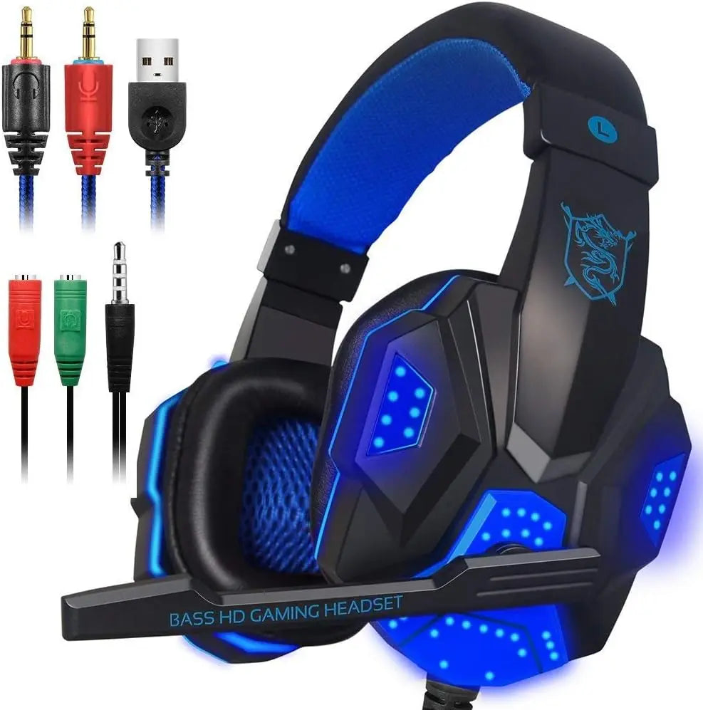 Casque de jeu avec micro et lumière LED — PC, portable, téléphone, filaire, stéréo, 3.5mm, cadeaux