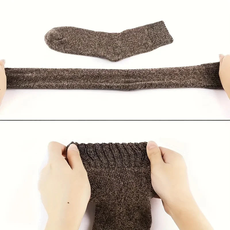 3/5 paires de chaussettes chaudes pour hommes, chaussettes épaisses en tissu éponge mi-mollet, chaussettes anti-froid pour bottes de neige, élastiques, couleur unie