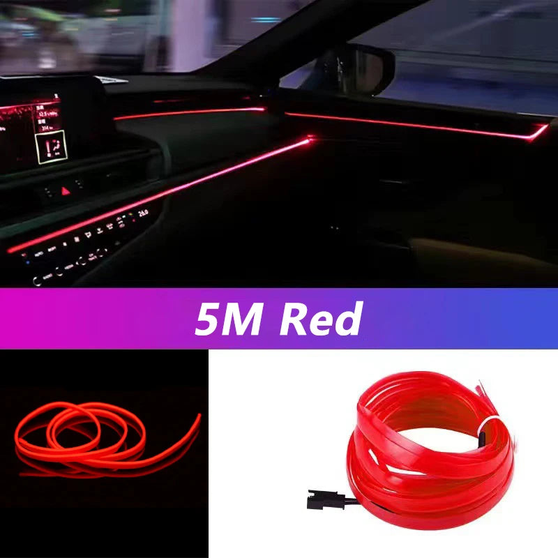 Car Interior LED Strip Light Neon EL Wire Auto Decorative Lamp DIY Flexible Ambient Light USB Party Stops Diode 5m