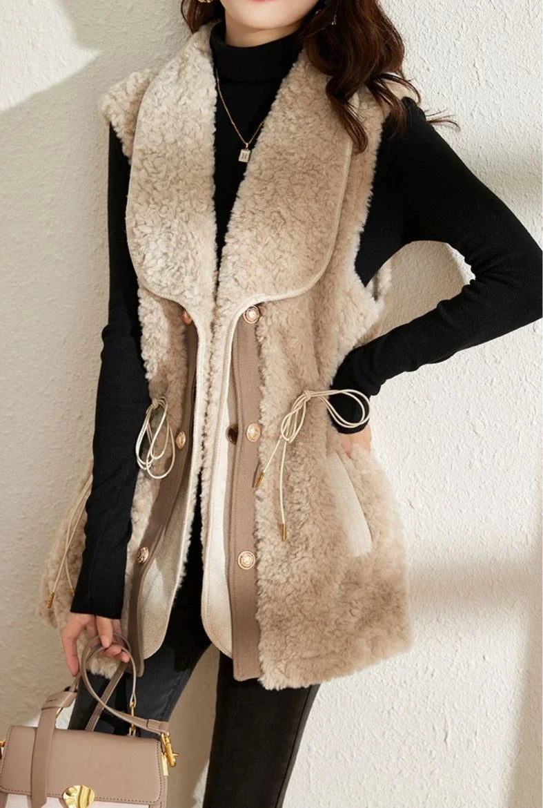 Chalecos de piel de cordero para mujer, Wstring de proximidad, chalecos elegantes de otoño para mujer, nueva colección