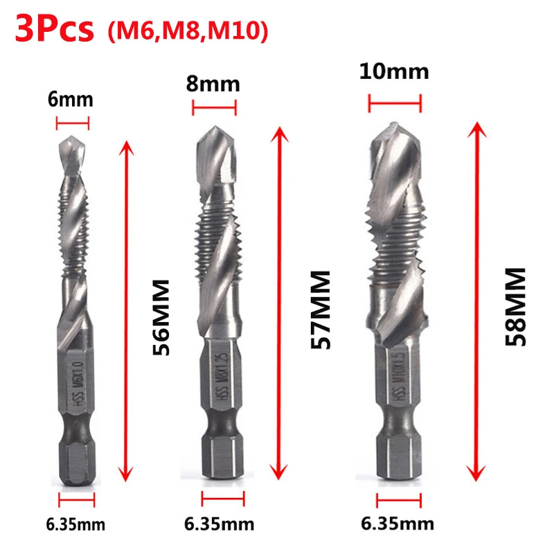 Forets tarauds plaqués titane tige hexagonale HSS — M3, M5, M6, M8, M10, outils à main