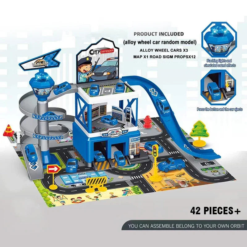 Coches ferroviarios Parking de bricolaje ensamblado pista inercia coche ingeniería vehículo coche pista para niños niños regalos de cumpleaños