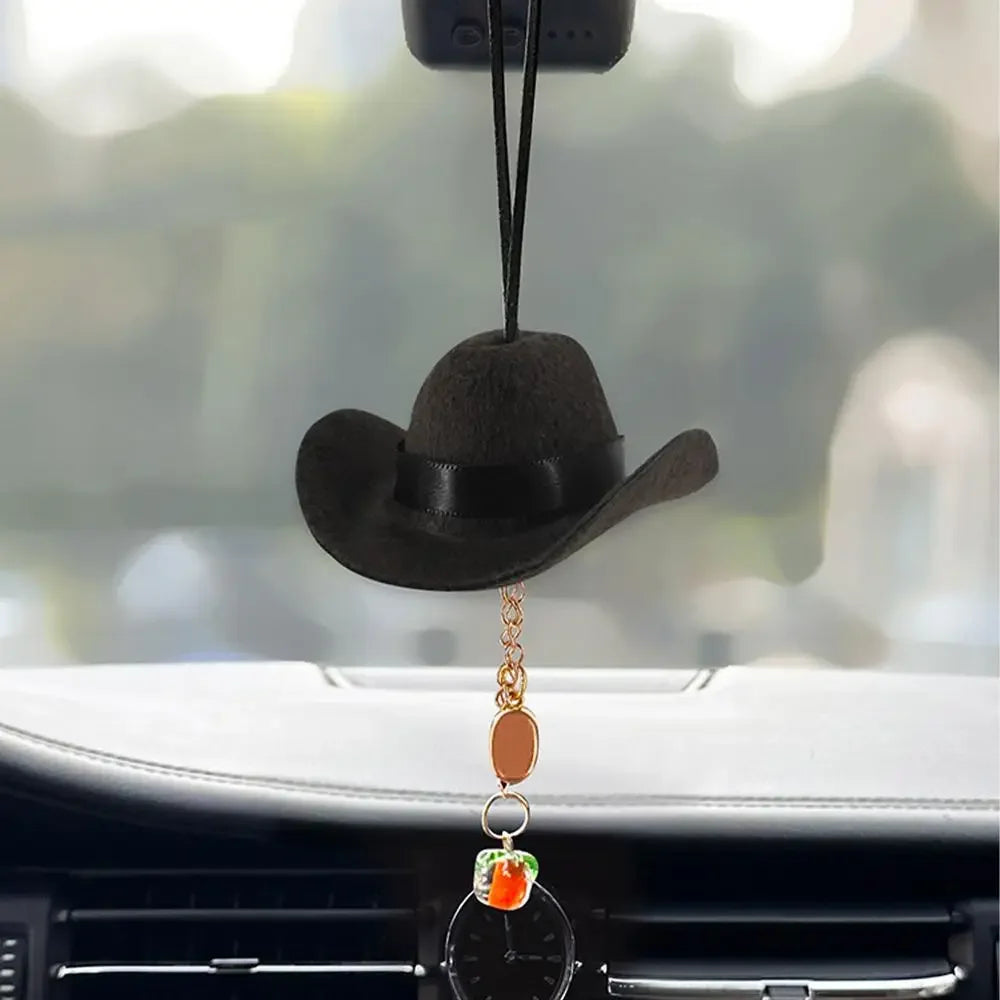 Chapeau de Cowboy mignon, ornement de voiture, pendentif en tissu, accessoire intérieur amusant pour voyage sur route pour femmes et hommes