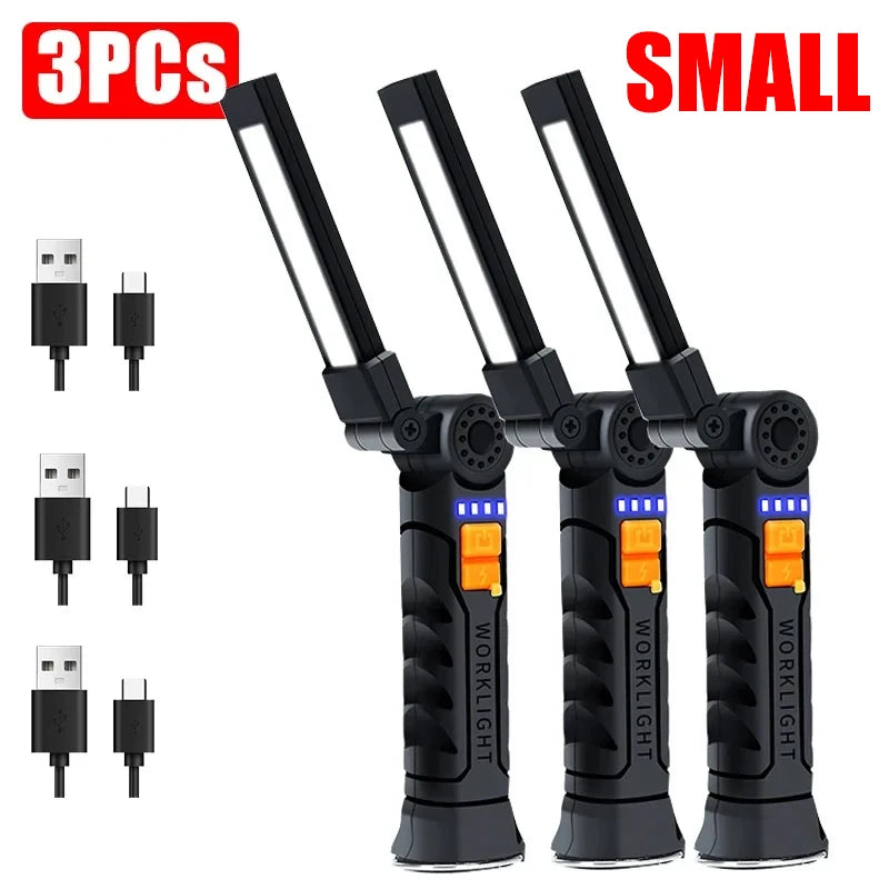 Lampe de Poche LED COB Portable, Rechargeable par USB, Lanterne Magnétique de Travail, avec Batterie spatirée, Torche de Camping