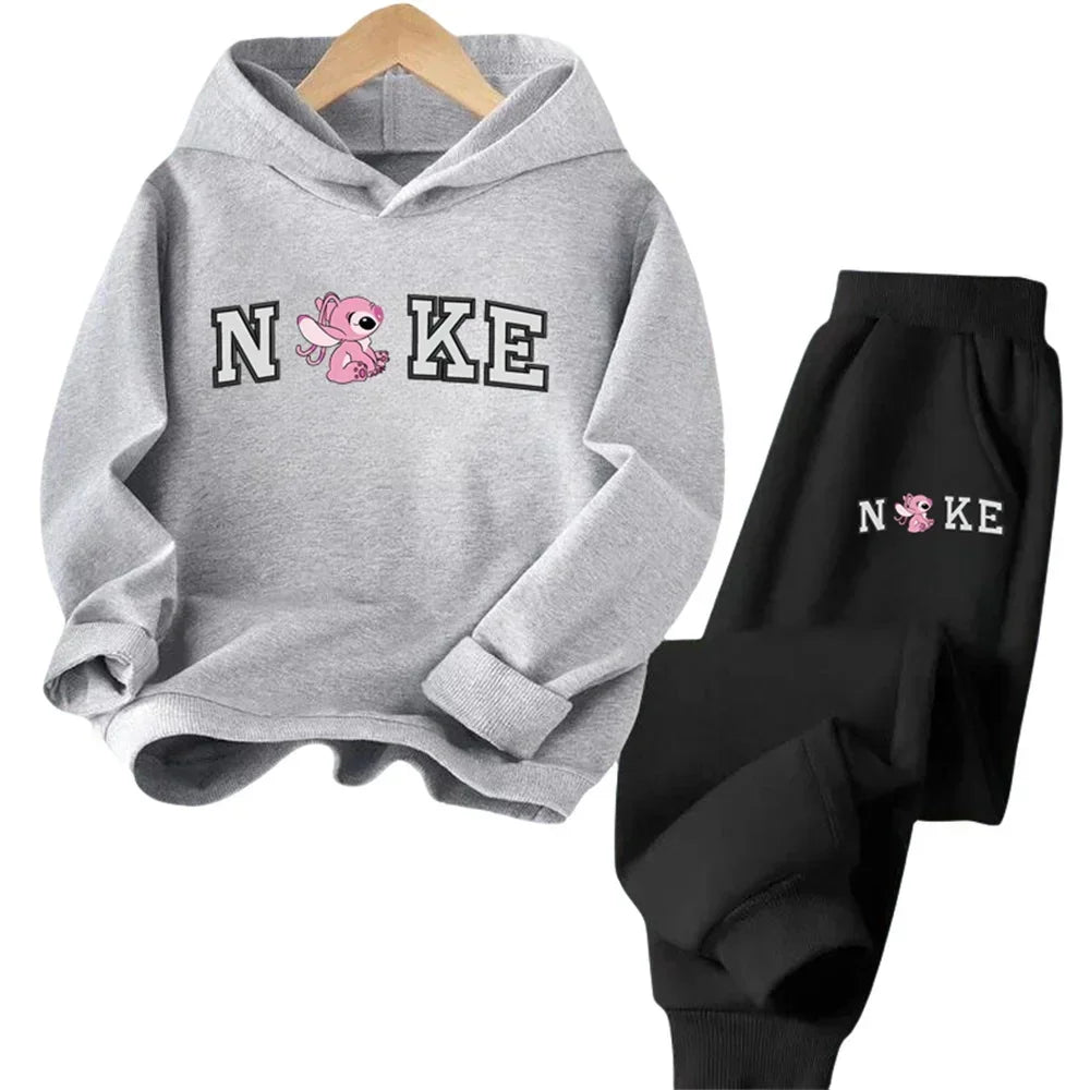Kids' hooded sweatshirt set, cartoon Stitch, for boys and girls, autumn and winter, outdoor travel,