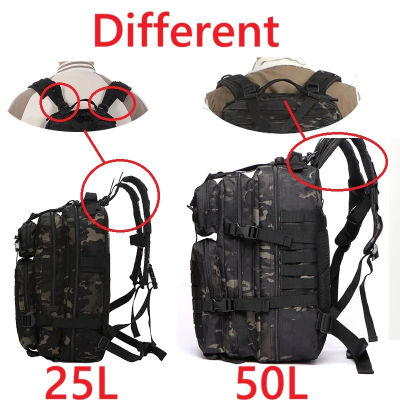 25L/50L robuste en Nylon imperméable à l'eau tactique sport Trekking pêche chasse Camping randonnée sac à dos sacs à dos en plein air