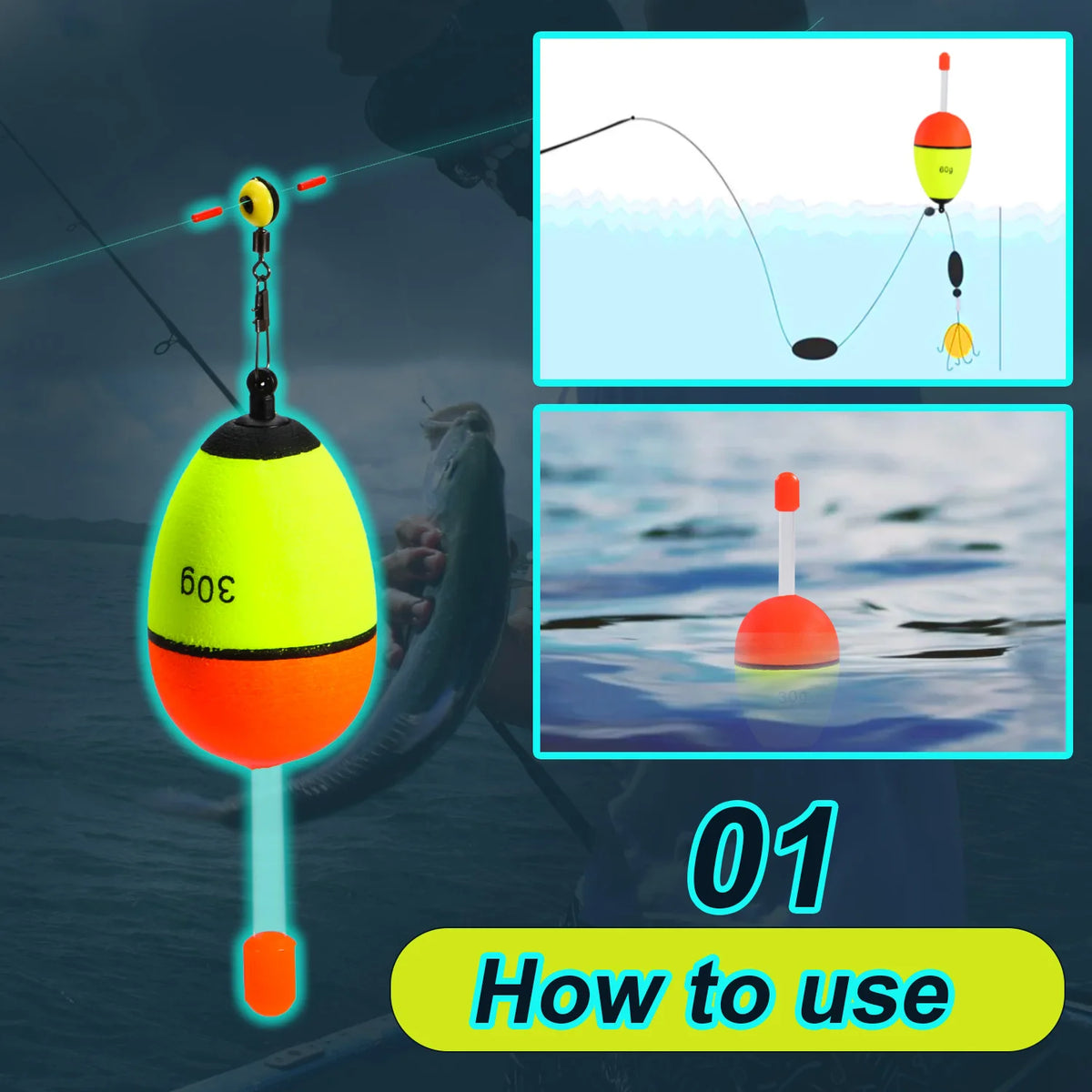 Sougayilang 5 pièces bouée de pêche veilleuse avec haute visibilité EVA Double ruban grande boule de ventre pour la pêche de nuit et longue portée