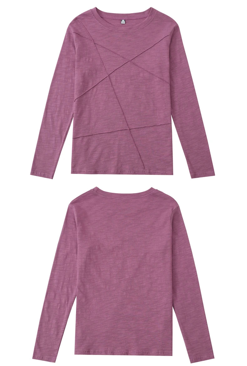 2026 printemps à manches longues femmes col rond bambou coton T-Shirt élégant ample côtelé mode T-Shirt dames Simple hauts