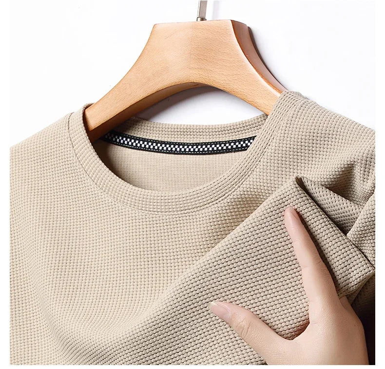 New Men's Waffle Knit Crew Neck Short Sleeve Summer T-Shirt