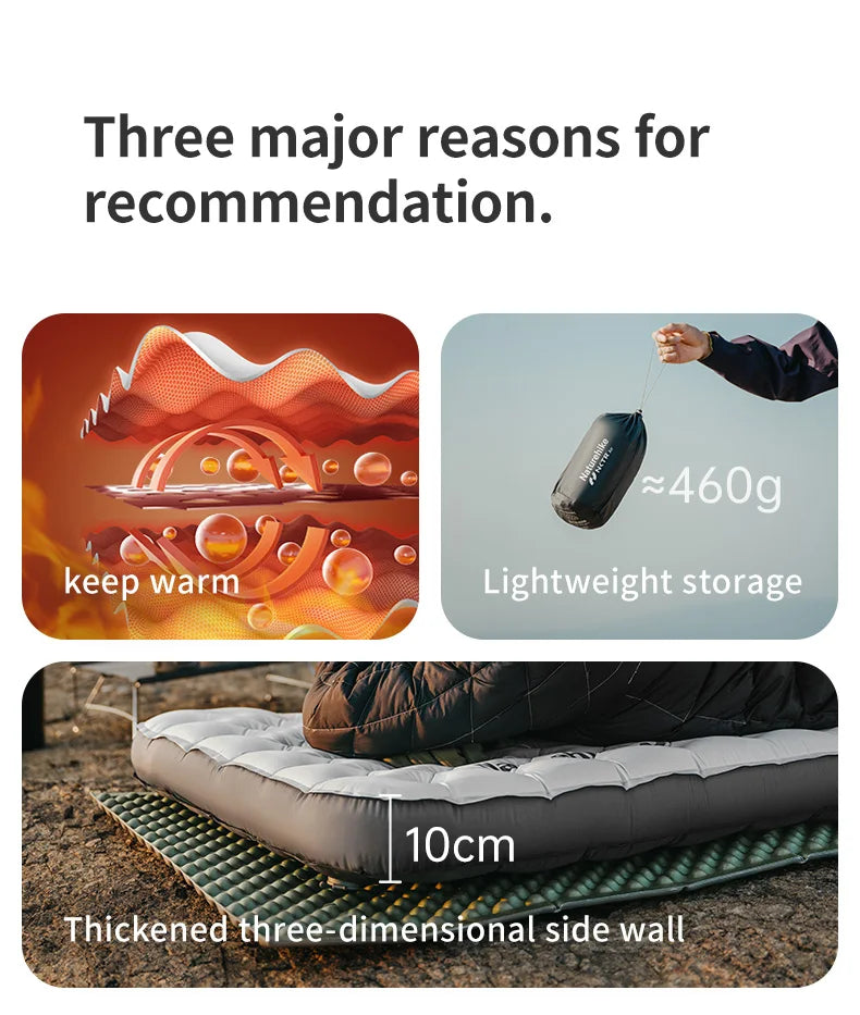 Naturehike 2026 Matelas de camping gonflable ultraléger, valeur R de 6,5, chaud pour l'hiver, épaisseur de 10 cm, tapis de couchage portable d'extérieur, lit d'air