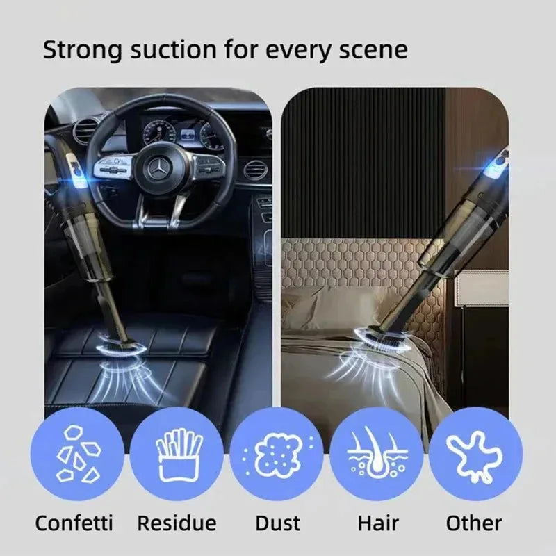 Aspirador de mano inalámbrico, carga USB, aspiradora de coche portátil, aspirador de mano para seco y húmedo, potente succión inalámbrica, 12000pa